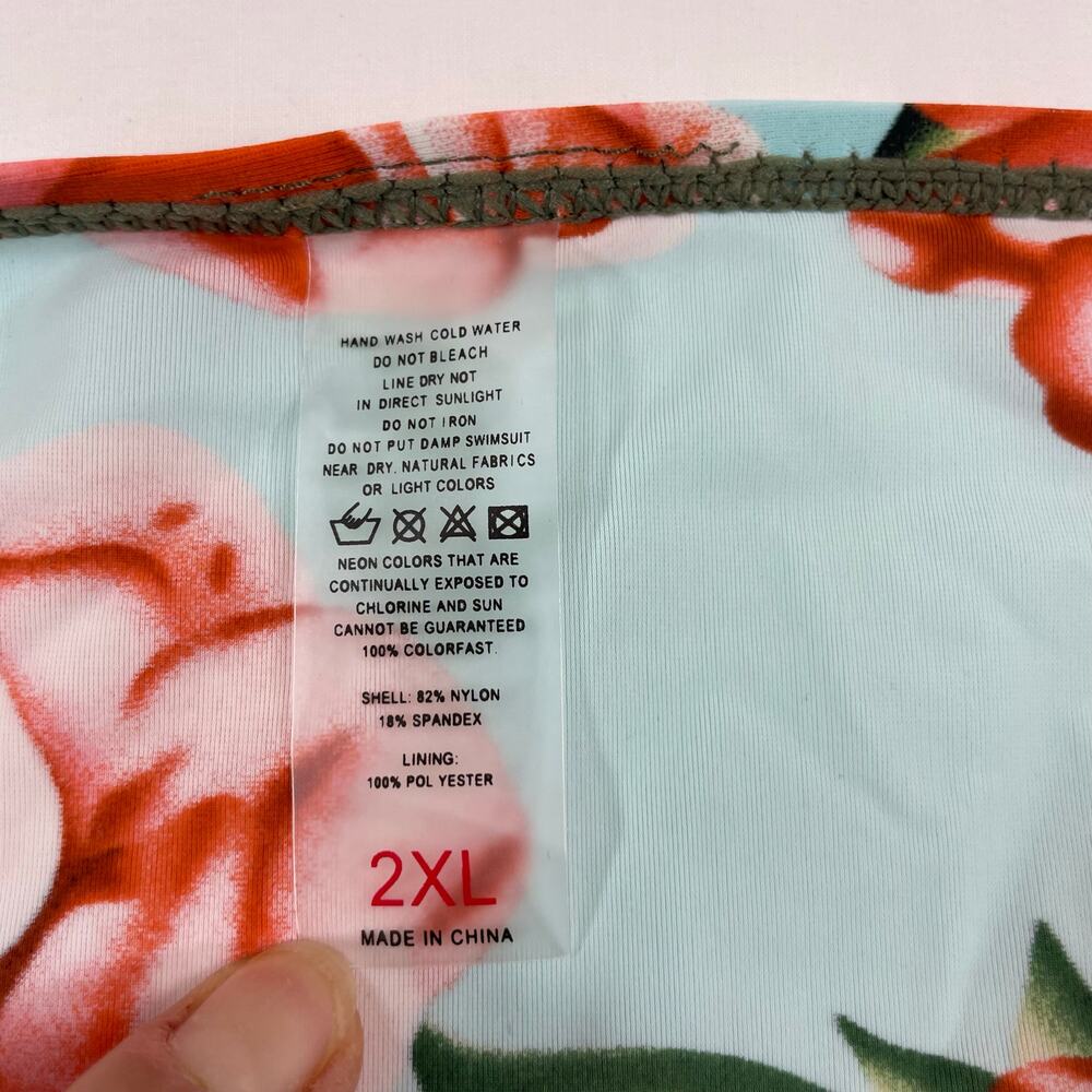 Floral High Waist Bikini Bottom Light Blue Coral Women's Plus Size 2XL - Picture 3 of 4
